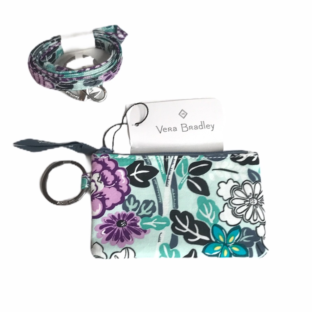 Vera Bradley Penelope’s Garden Up Zip ID and Lanyard Blue Purple